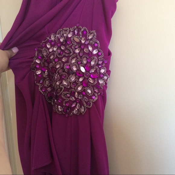 Fuchsia One Shoulder Cocktail Dress - Picture 2 of 3